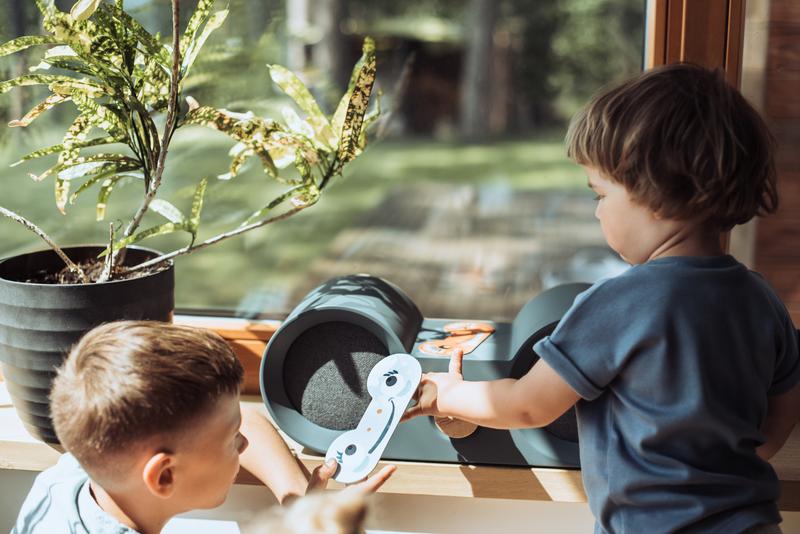 Babbit kids speaker. To explore music independently kids use Babbit Music cards.